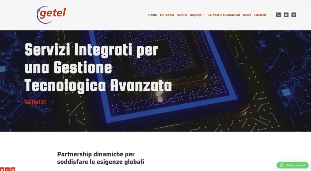 Getel corporate website homepage, presenting the company's services.