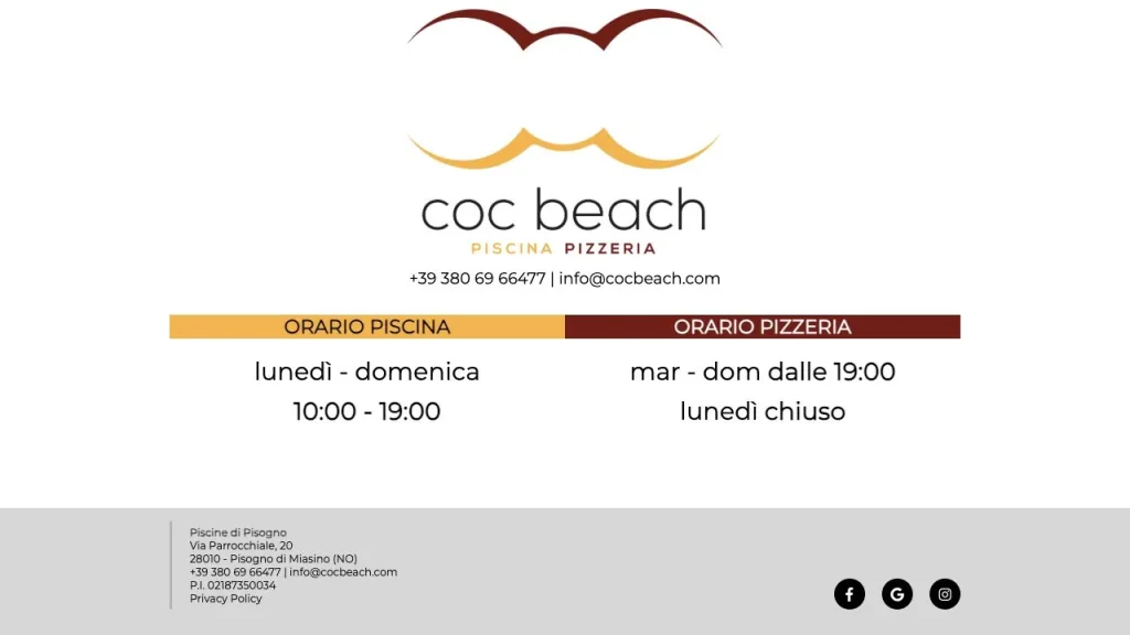CocBeach — public website CocBeach website homepage.
