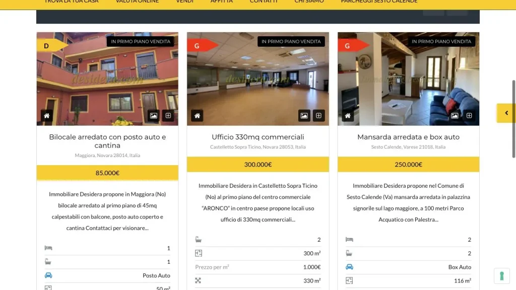 Property catalogue on the Desidera website.