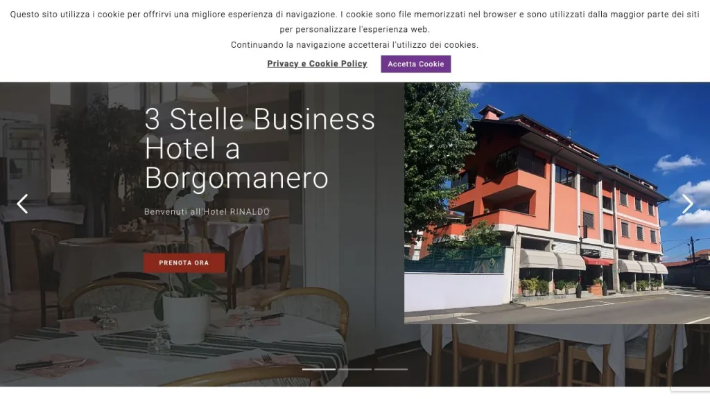 Hotel Rinaldo website homepage.