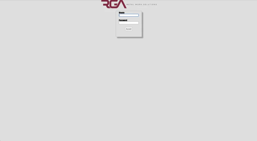 RGA management system login screen with empty username and password fields.